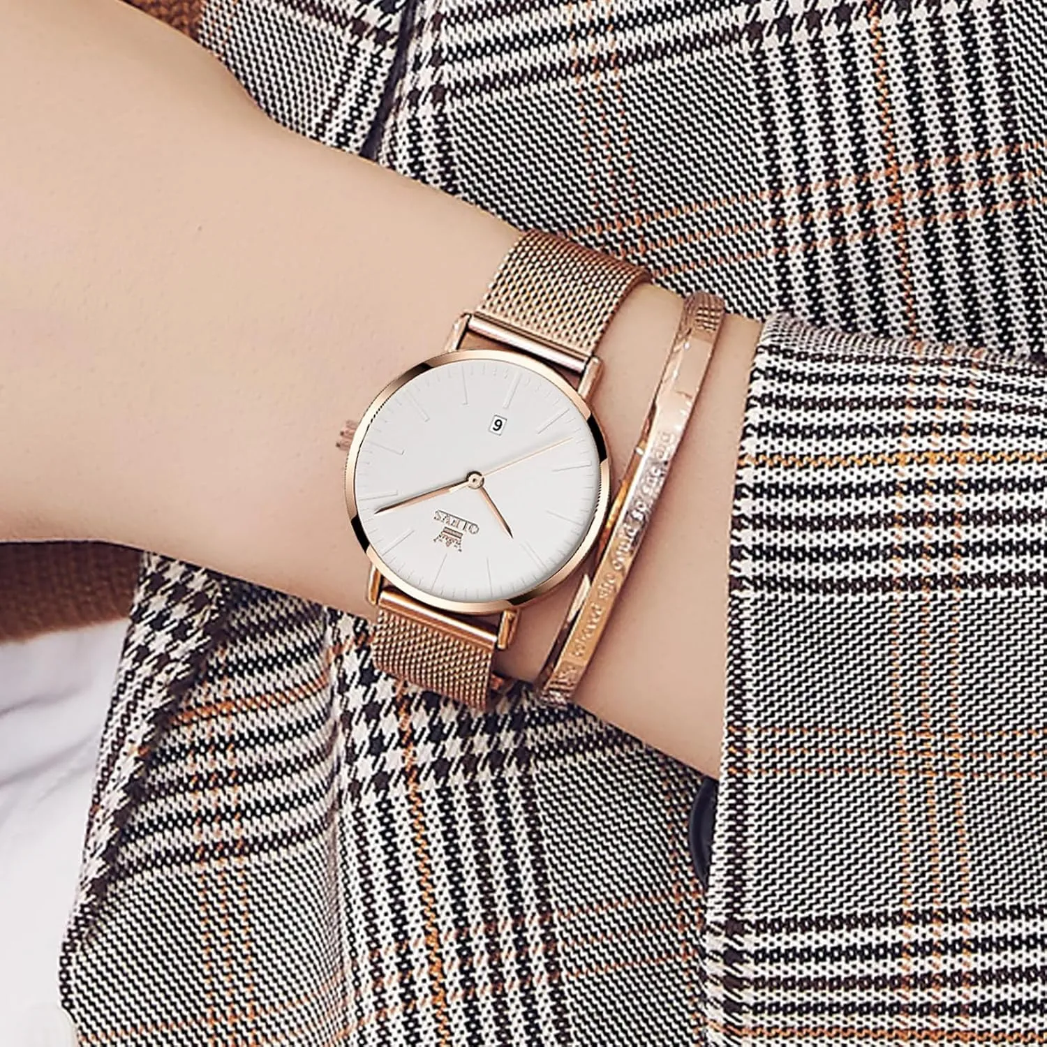 Rose Gold Small Wrist multiple Ladies Watch, Sophisticated Waterproof Mesh Bracelet Quartz Watch for Women OLEVS Women Watches, Elegant 