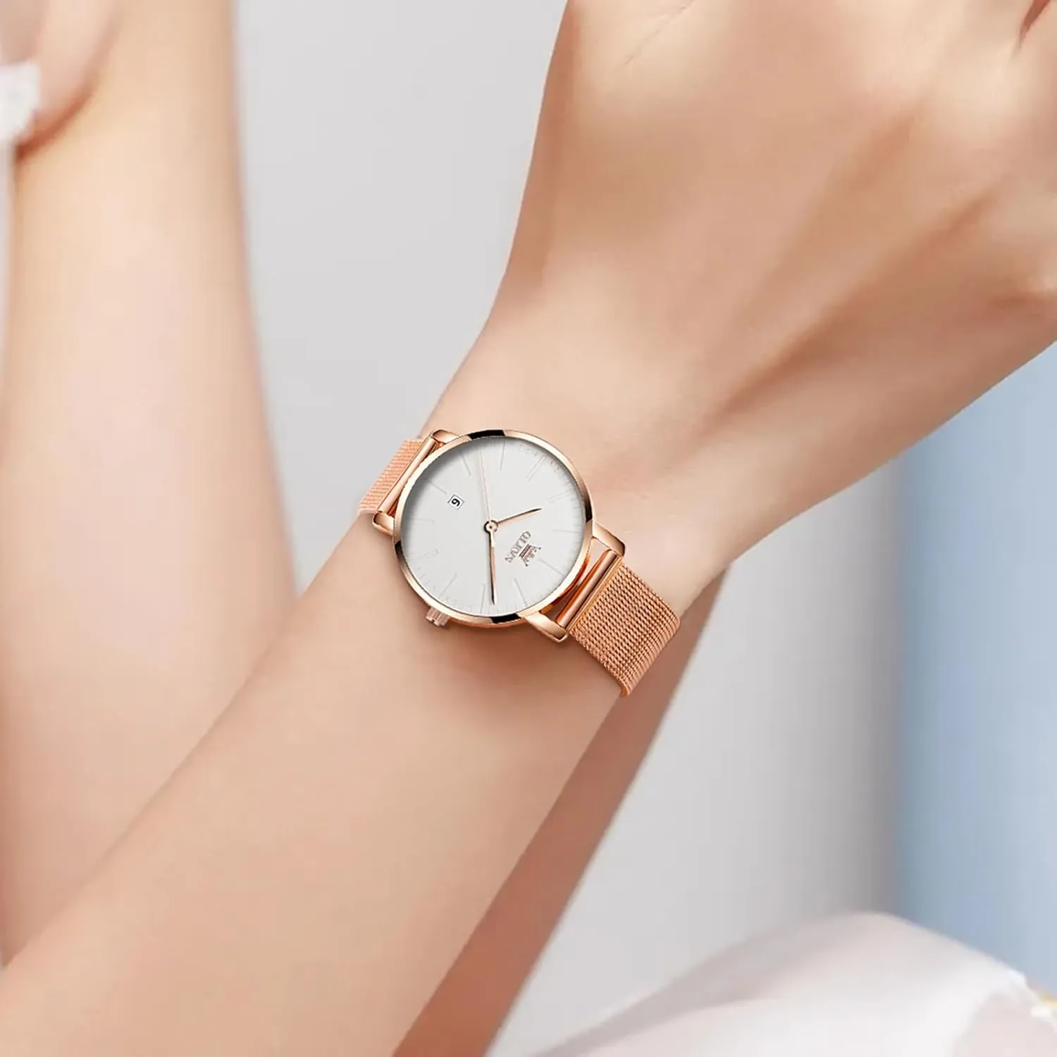 Rose Gold Small Wrist multiple Ladies Watch, Sophisticated Waterproof Mesh Bracelet Quartz Watch for Women OLEVS Women Watches, Elegant 