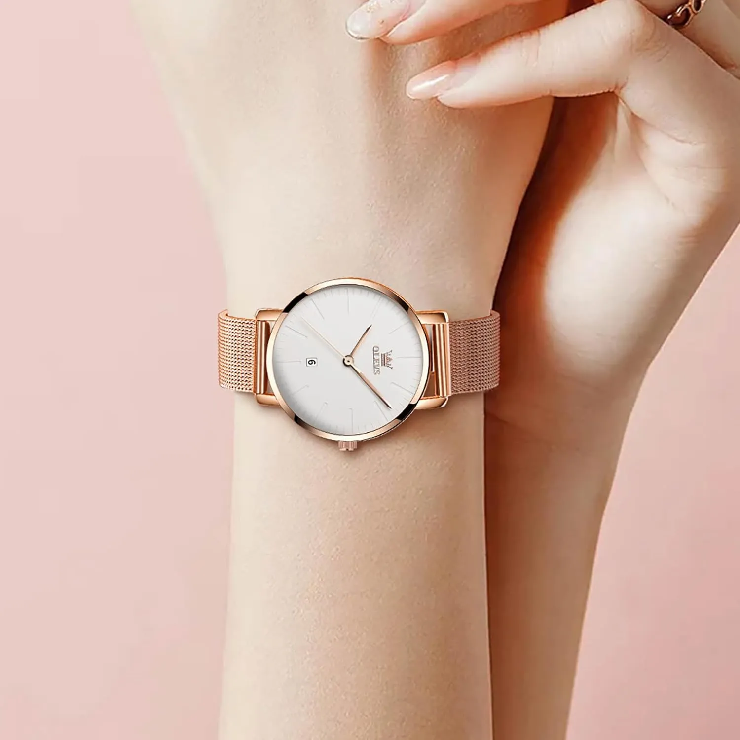 Rose Gold Small Wrist multiple Ladies Watch, Sophisticated Waterproof Mesh Bracelet Quartz Watch for Women OLEVS Women Watches, Elegant 