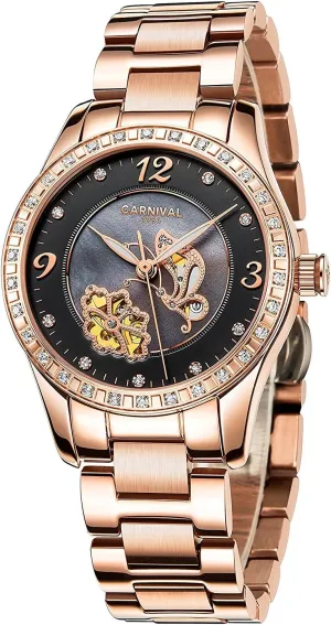 Rose Gold Stainless Steel Watch Gosasa Luxury wring Women's Automatic Automatic Mechanical Watch Calendar 