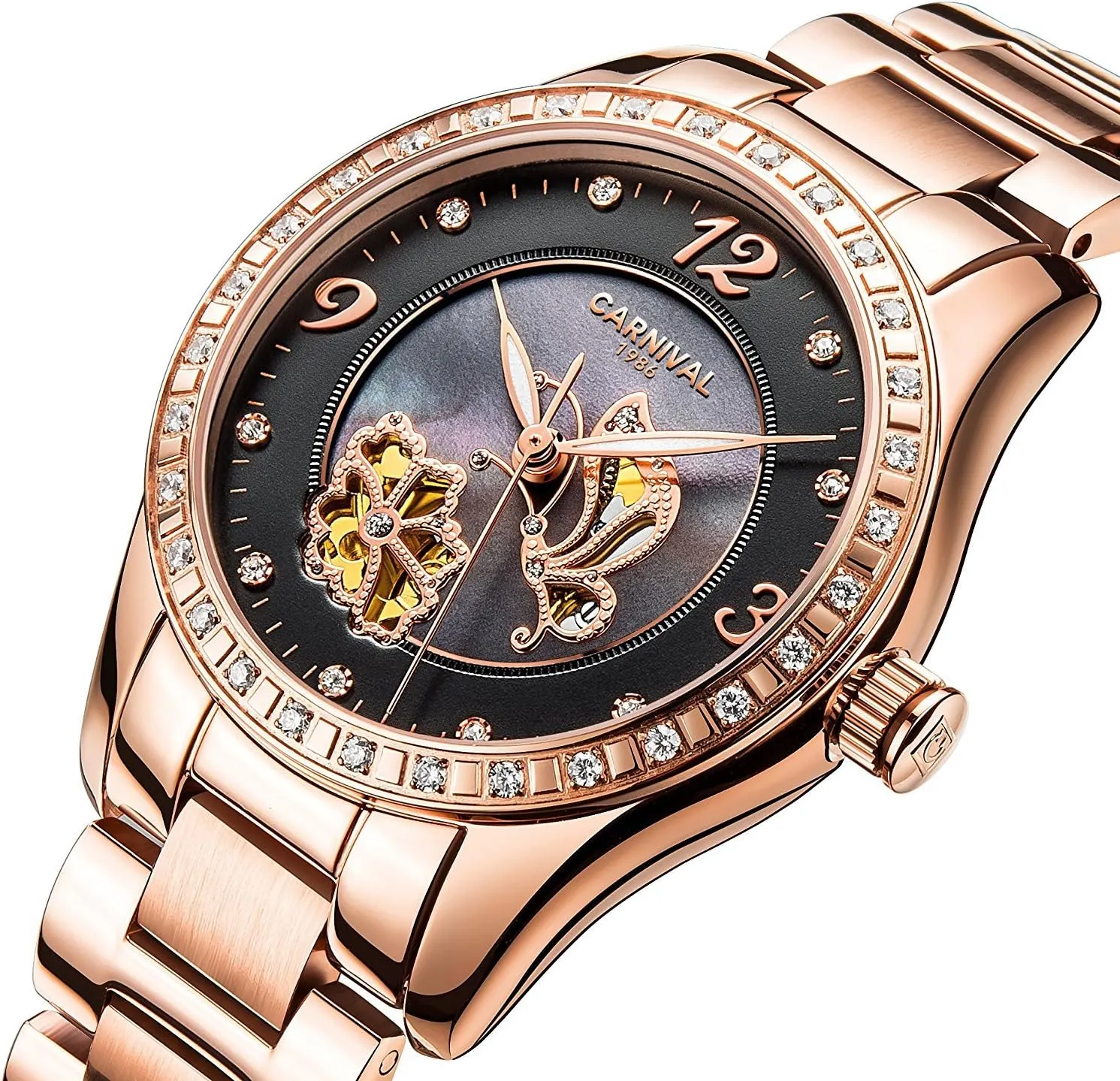 Rose Gold Stainless Steel Watch Gosasa Luxury wring Women's Automatic Automatic Mechanical Watch Calendar 