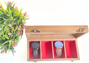 Rosewood and Sheesham Natural Tones Handmade Wooden Watch Box Organizer 4 landform Slots 