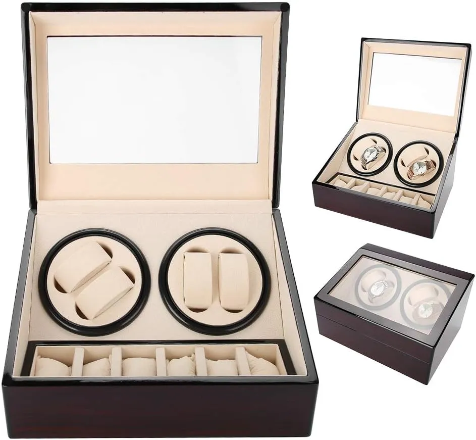 Rotating innocent Watch Display Box, Quiet Electric Motor Watch Winder for 4 Automatic Watches 6 Wristwatch Storage Display Case(02#) Automatic 