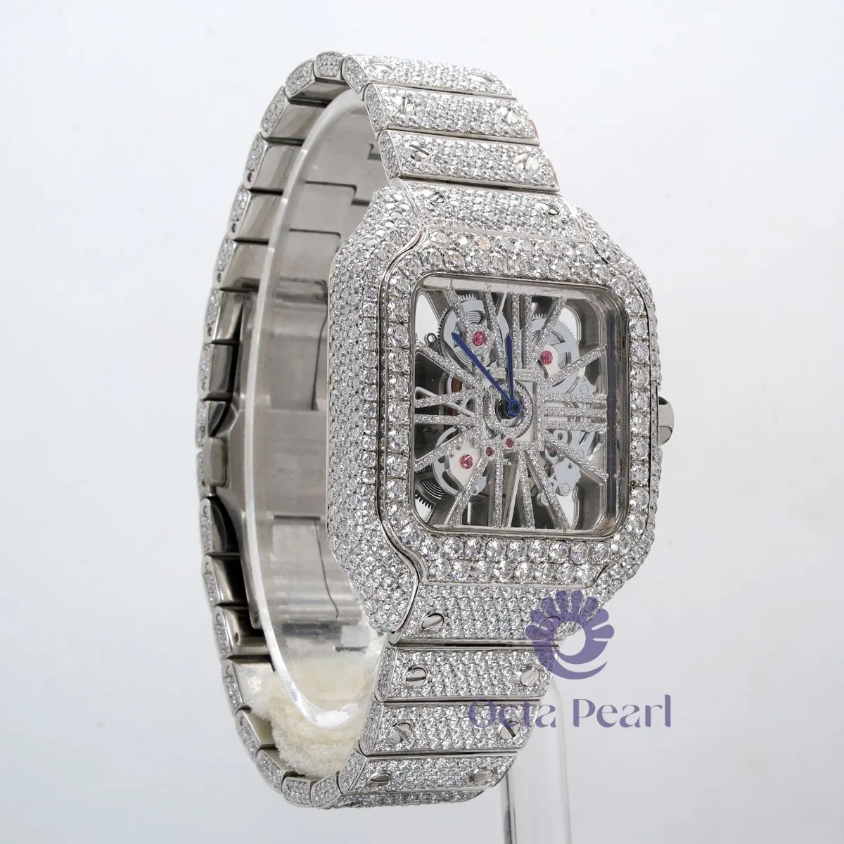Round Moissanite Automatic Movement With Manual Winding Skeleton Watch