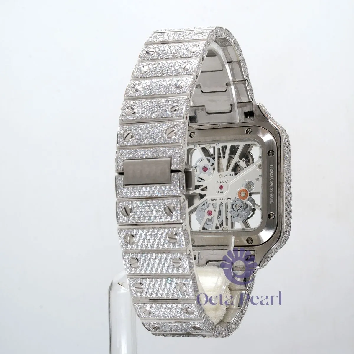 Round Moissanite Automatic Movement With Manual Winding Skeleton Watch