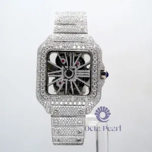 Round Moissanite Automatic Movement With Manual Winding Skeleton Watch