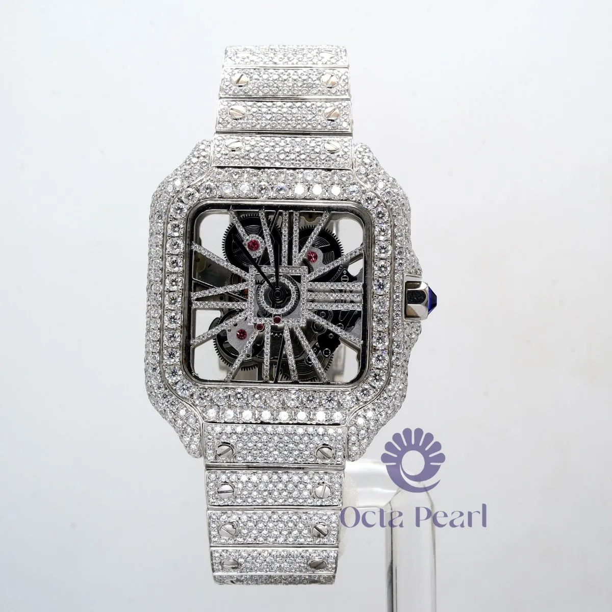 Round Moissanite Automatic Movement With Manual Winding Skeleton Watch