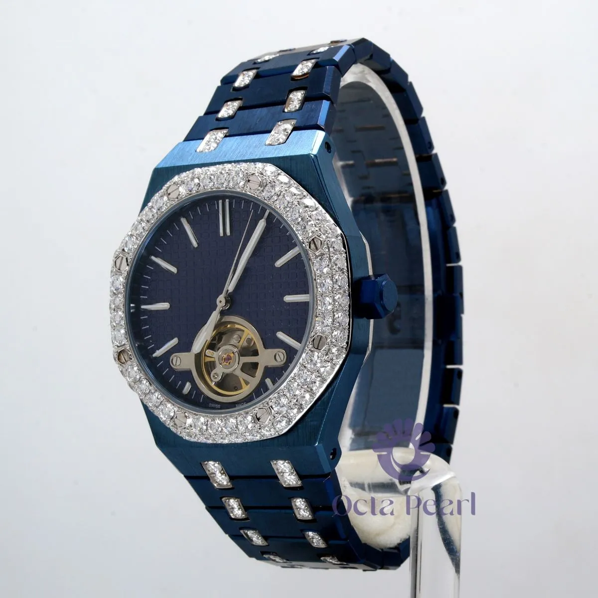 Round Moissanite Self Winding Automatic Movement Skeleton Watch