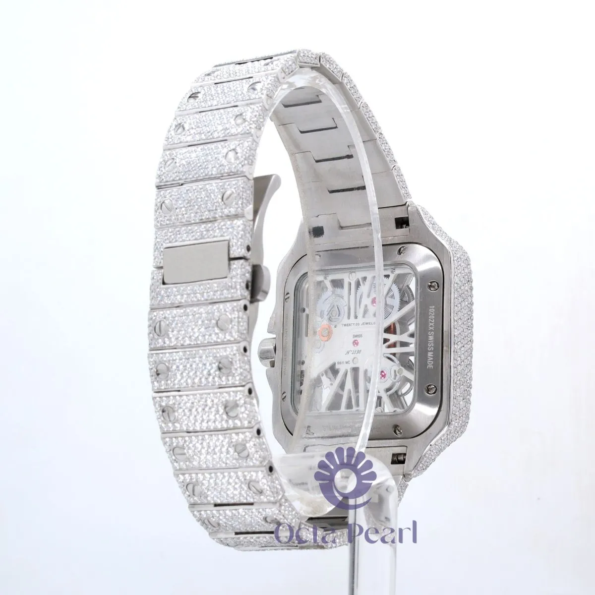 Round Moissanite Studded Skeleton Dial Automatic Watch For Men