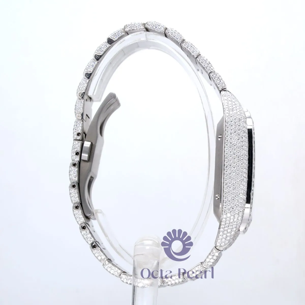Round Moissanite Studded Skeleton Dial Automatic Watch For Men