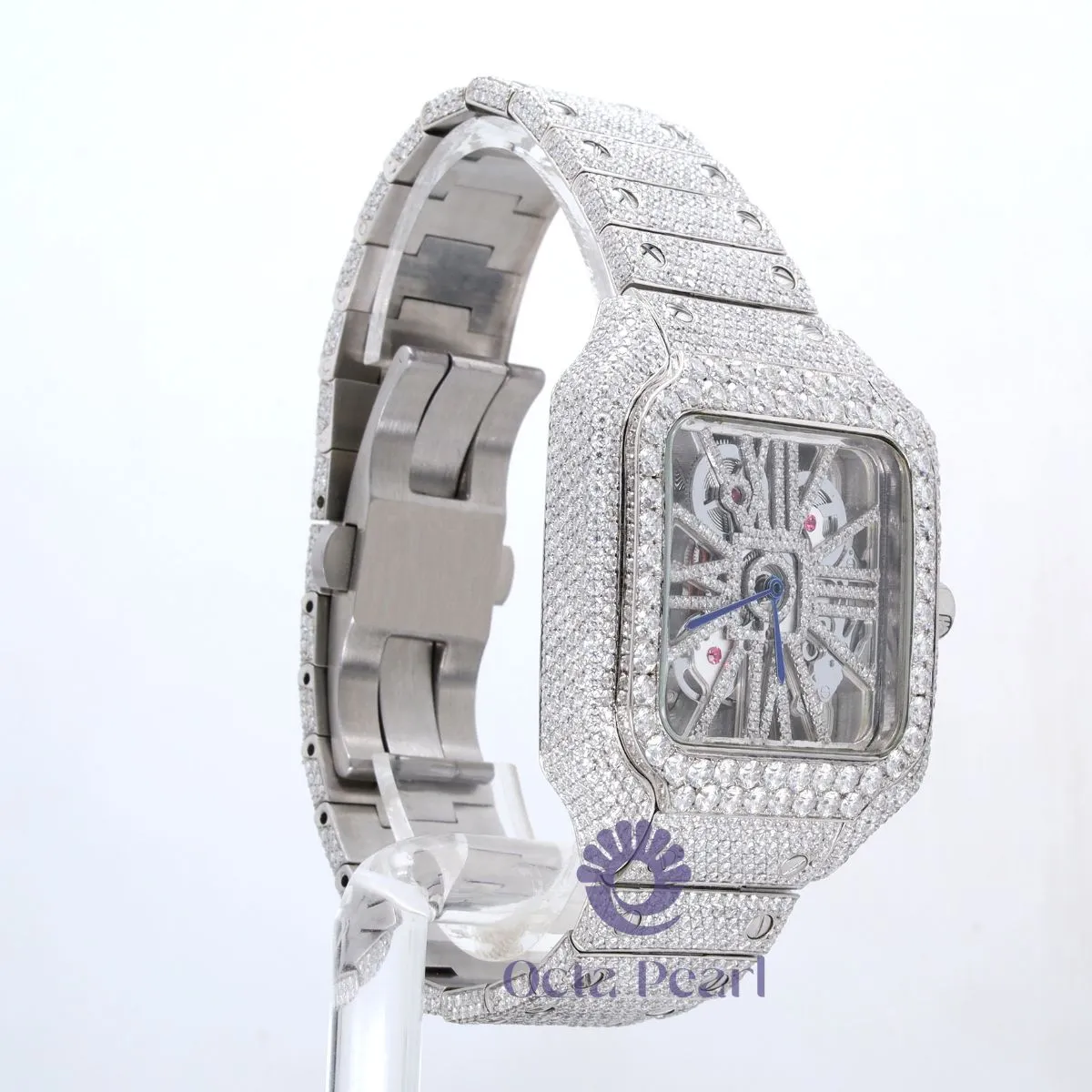 Round Moissanite Studded Skeleton Dial Automatic Watch For Men