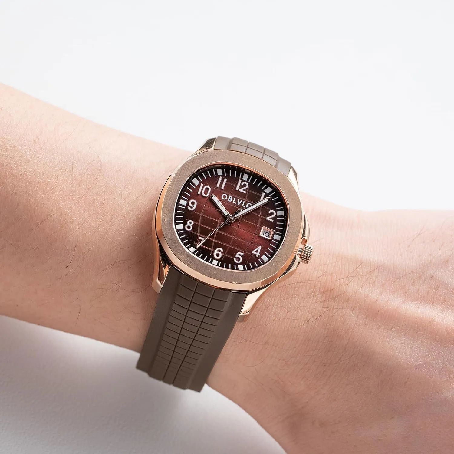 Rubber Band Mechanical Sport Watches FM-SL Luxury Rose Gold Square Blue Dial with Date Automatic Watch for joint Men Super Luminous 