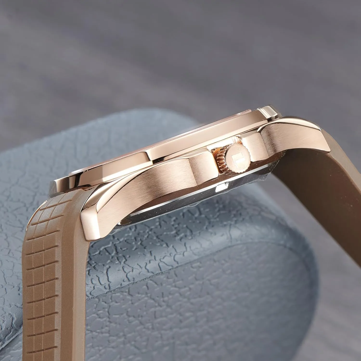 Rubber Band Mechanical Sport Watches FM-SL Luxury Rose Gold Square Blue Dial with Date Automatic Watch for joint Men Super Luminous 