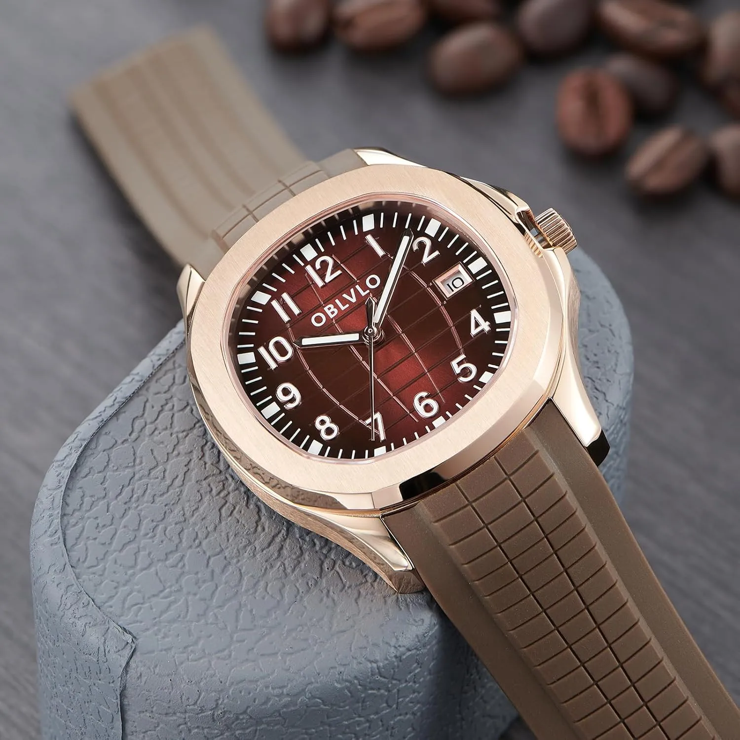 Rubber Band Mechanical Sport Watches FM-SL Luxury Rose Gold Square Blue Dial with Date Automatic Watch for joint Men Super Luminous 