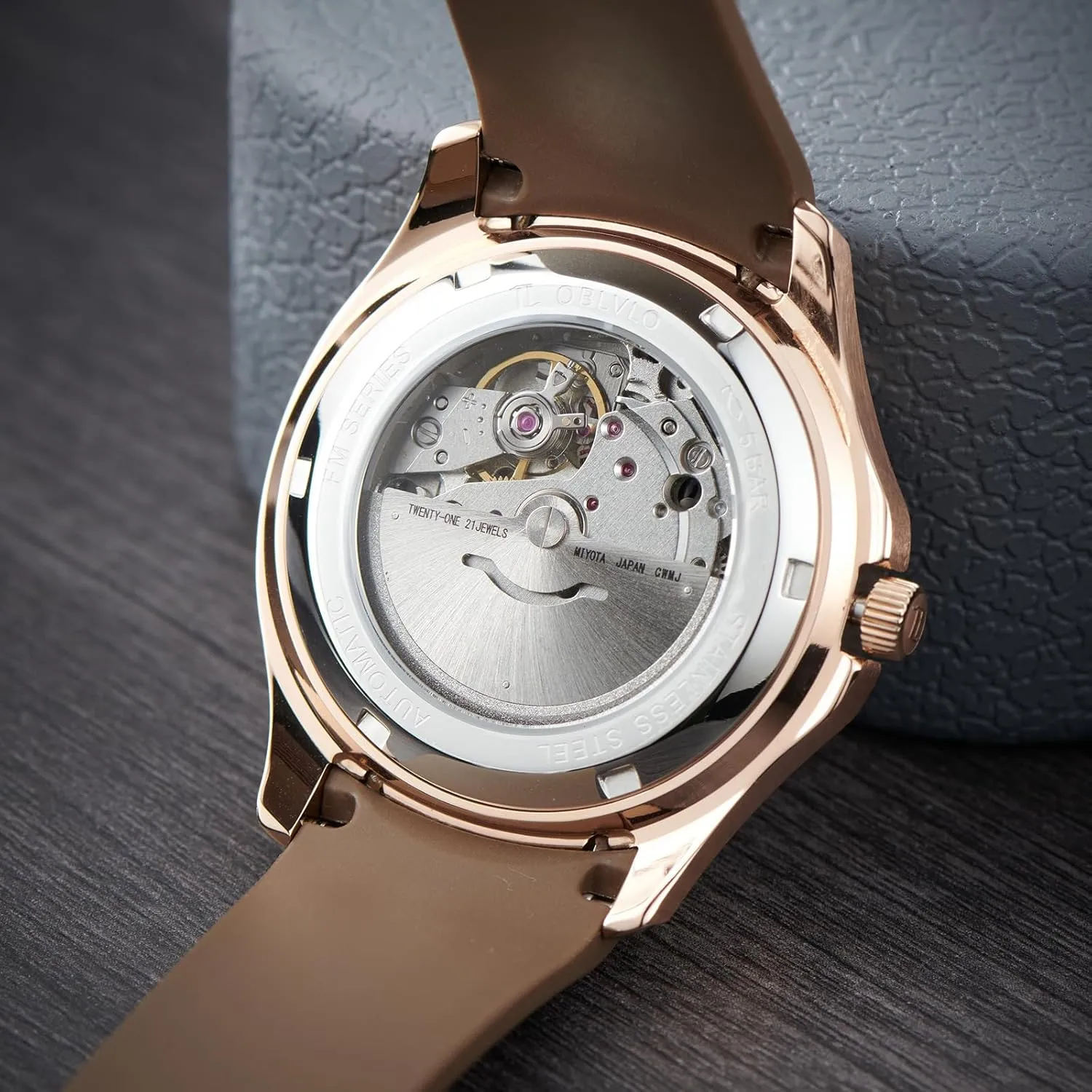 Rubber Band Mechanical Sport Watches FM-SL Luxury Rose Gold Square Blue Dial with Date Automatic Watch for joint Men Super Luminous 