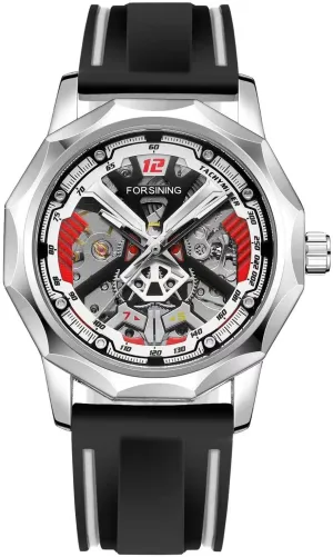Rubber Band Men Mechanical Watch Luxury Clock 2024 FORSINING chant X Design Fashion Polygon Transparent Skeleton 