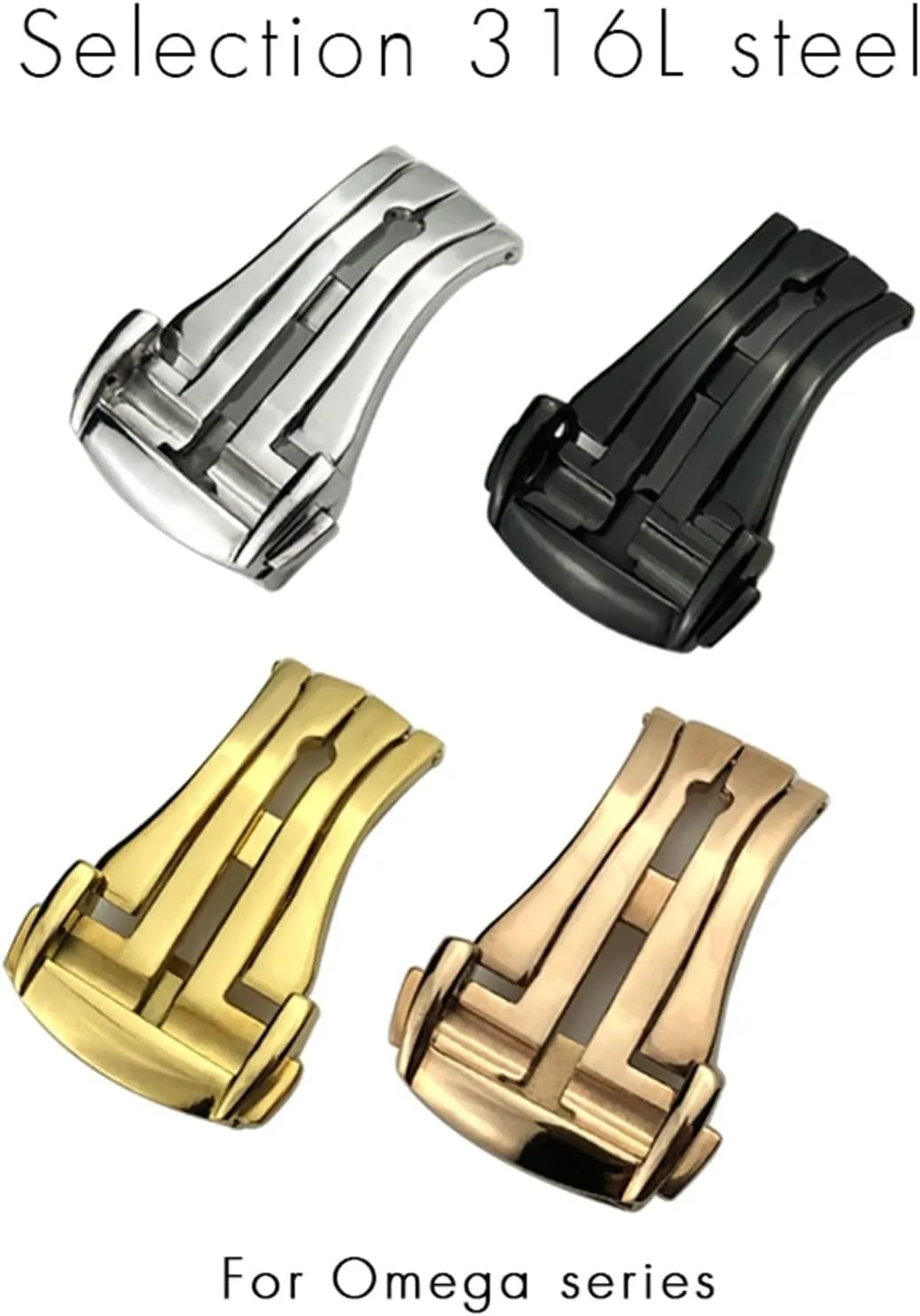 Rubber Band Silver Steel Folding Clasp Gift Tools fake 16mm 18mm 20mm Black Rose Gold Deployment Watch Buckle For Omega Leather Strap 