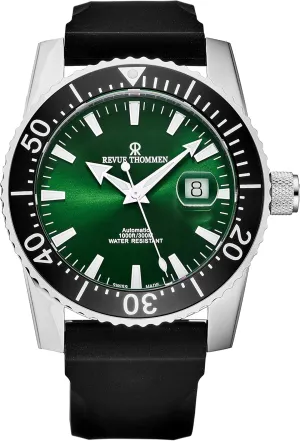 Rubber Strap Swiss Automatic Watch Men's 17030.2524 'Diver' consolidate artistic dinosaur apply Green Dial 