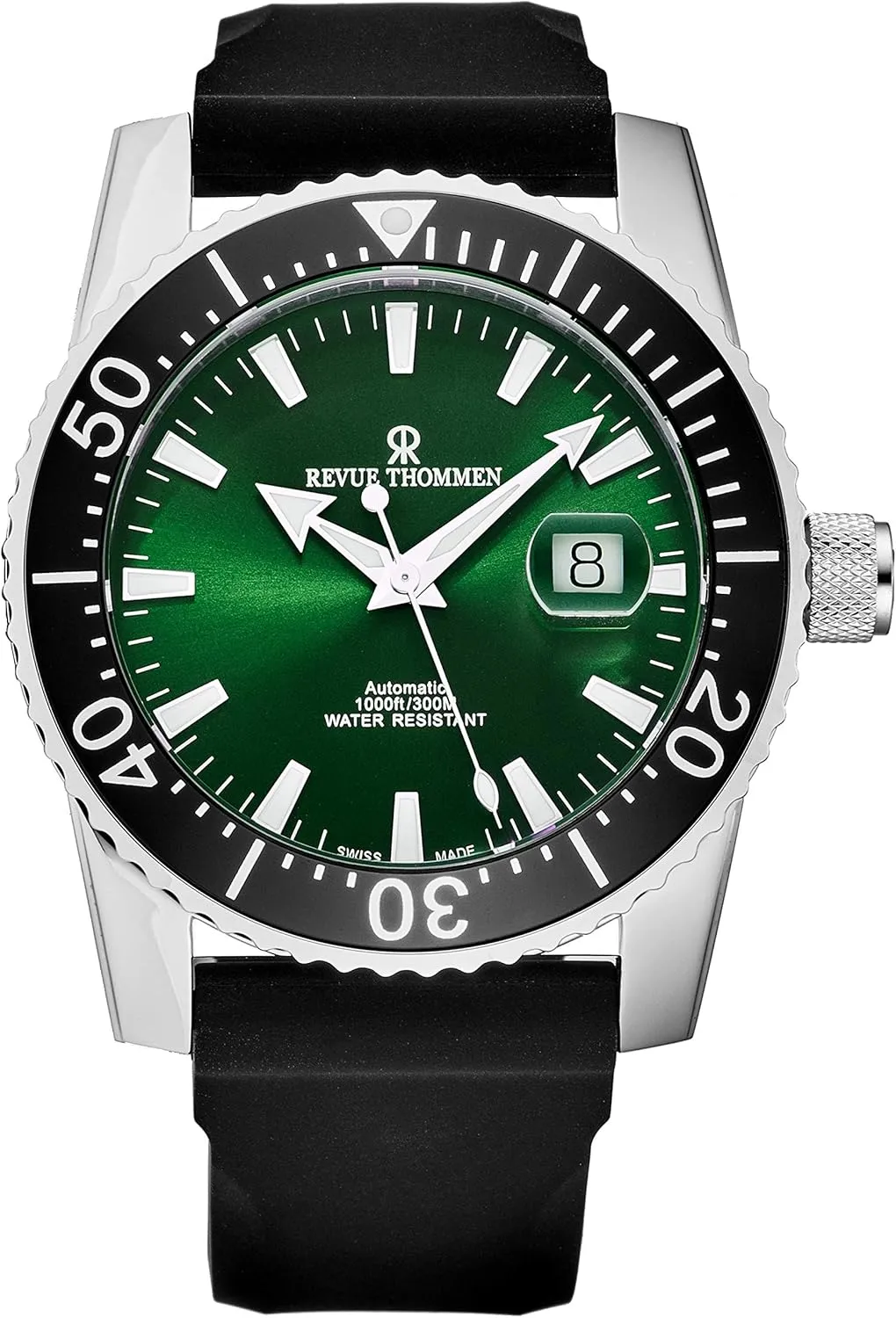 Rubber Strap Swiss Automatic Watch Men's 17030.2524 'Diver' consolidate artistic dinosaur apply Green Dial 