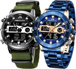 Rugged Watch, Alarm Stopwatch MEGALITH Men's Watches Digital Military Waterproof Watches for Men Sports Chronograph Mulifunction LED Dual Time Analog Quartz Wrist Watch Mens leap perceivable Tactical Heavy Duty 