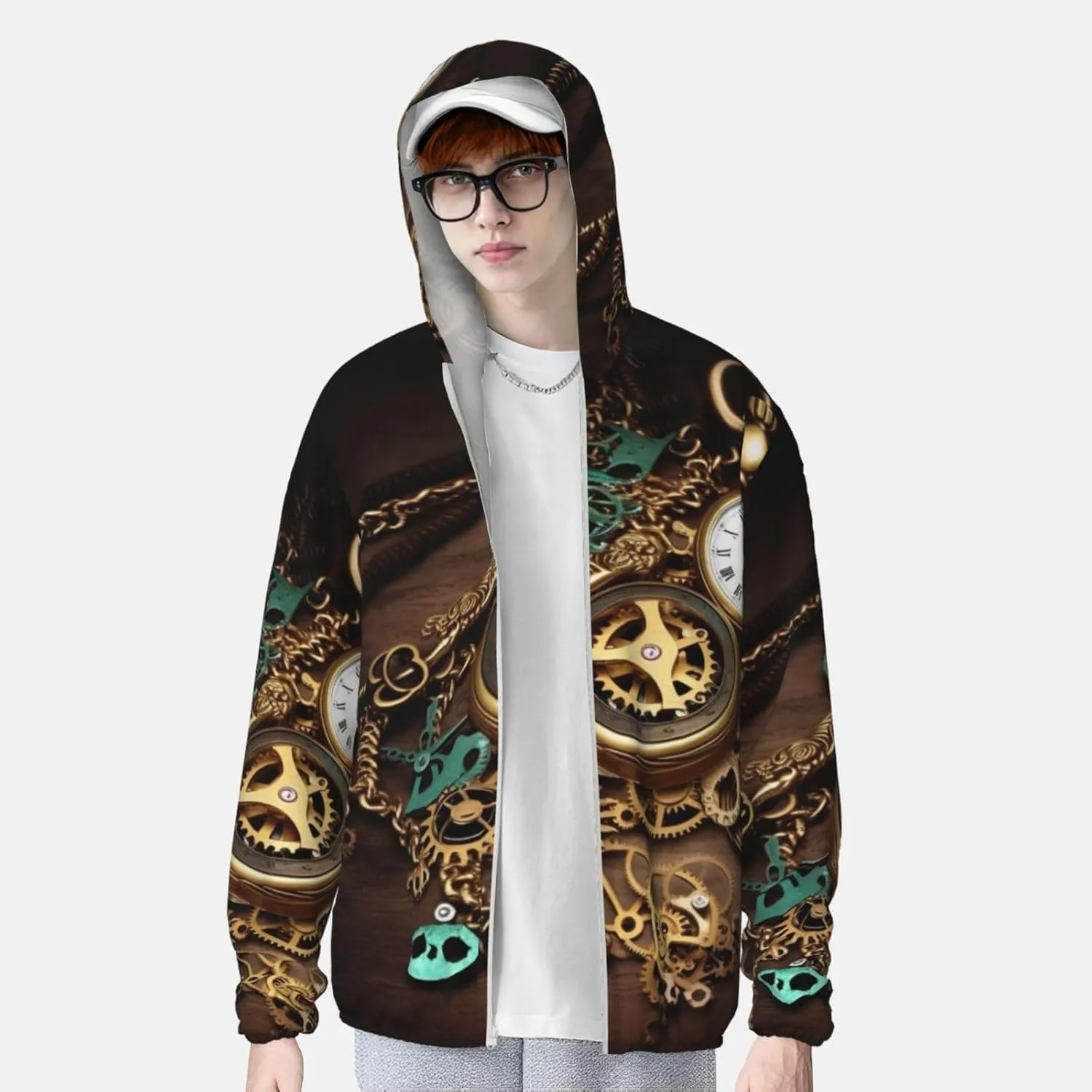 Running Workout attention Shirt Men's UPF 50  Steampunk Watches Keys and Chains Sun Protection Hoodie Long Sleeve Rash Guard Hiking 