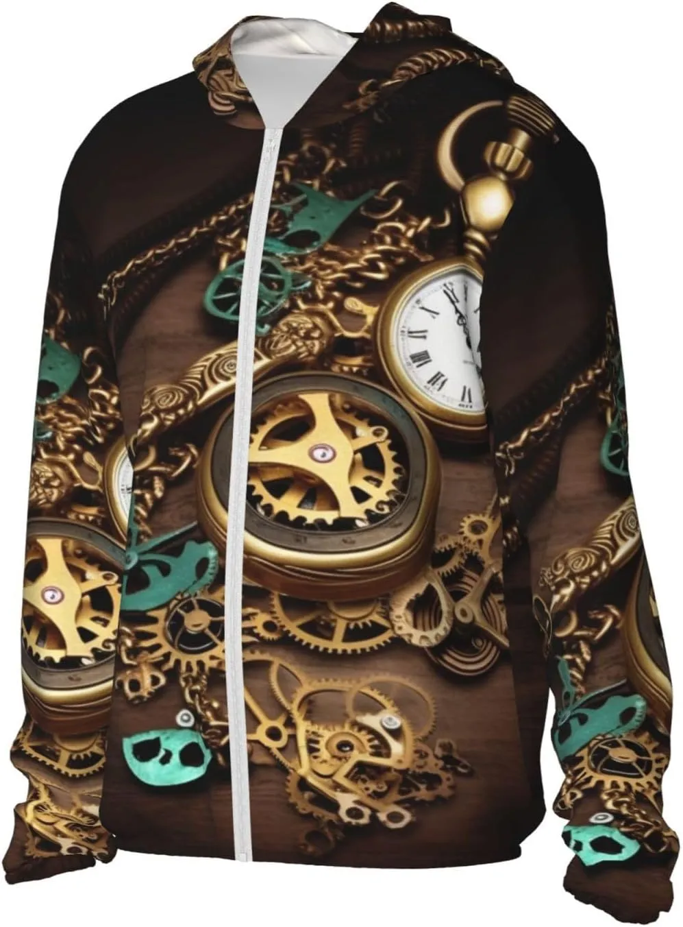 Running Workout attention Shirt Men's UPF 50  Steampunk Watches Keys and Chains Sun Protection Hoodie Long Sleeve Rash Guard Hiking 