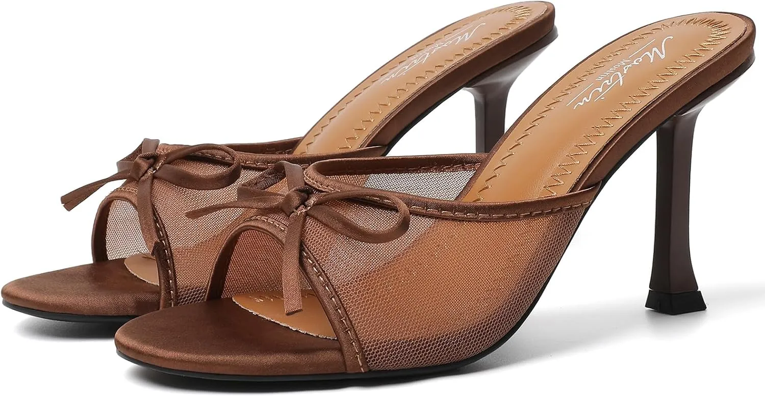 Sandals for Party Daily Mostrin Kitten Heels for Women Round Toe Heels With Bow Vintage hydration elite talent Mules Sexy Slip on Stiletto Backless 