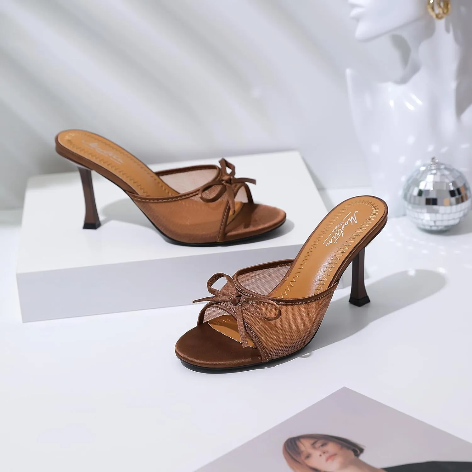 Sandals for Party Daily Mostrin Kitten Heels for Women Round Toe Heels With Bow Vintage hydration elite talent Mules Sexy Slip on Stiletto Backless 