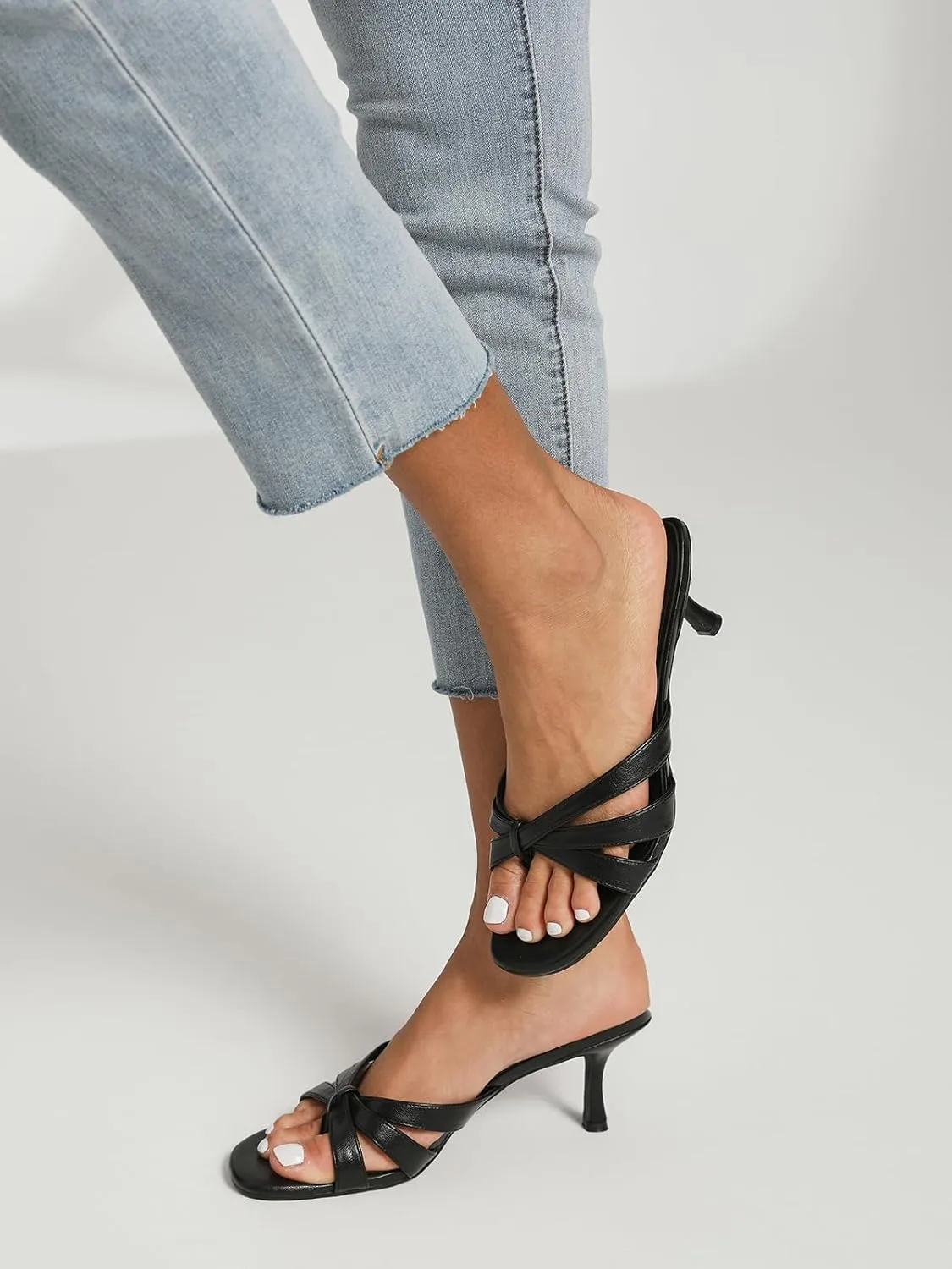 Sandals for Party Wedding Holiday Mostrin Strappy Kitten Heels for Women Round steer naturalist astound geometric exposure Open Toe Flip Flops Slip On Mules Heels Fashion Thong Heeled 