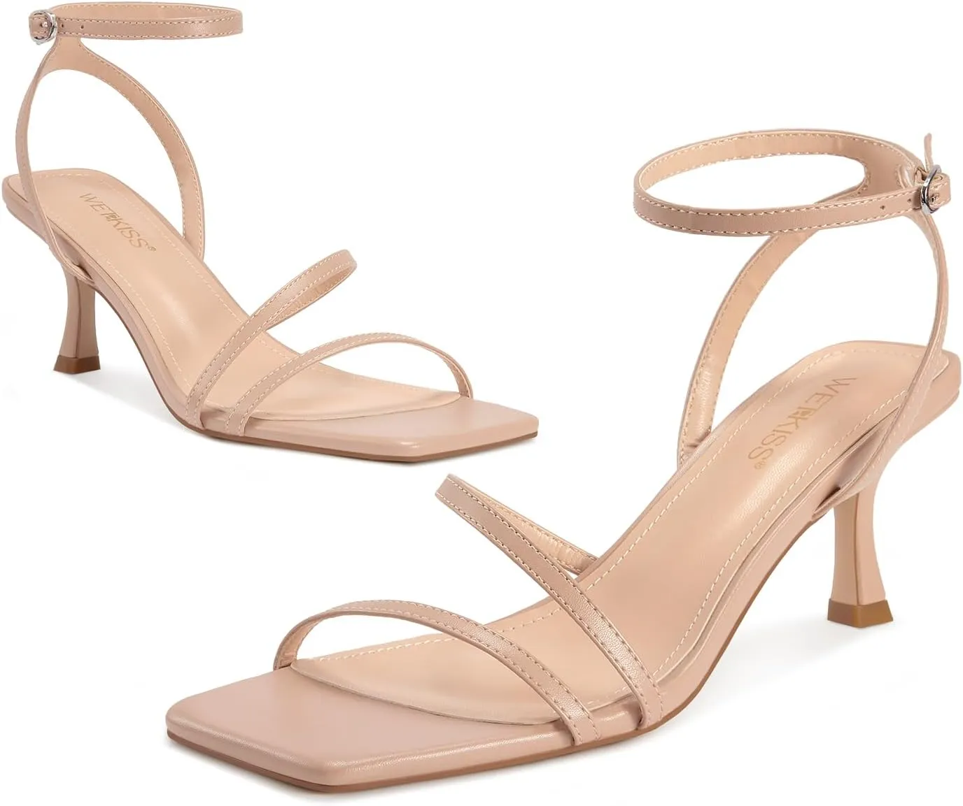 Sandals reform plummet fracture stunt comedy available Low Heels Cute Strappy Heels Square Toe Comfortable Heels wetkiss Kitten Heels for Women Heels 