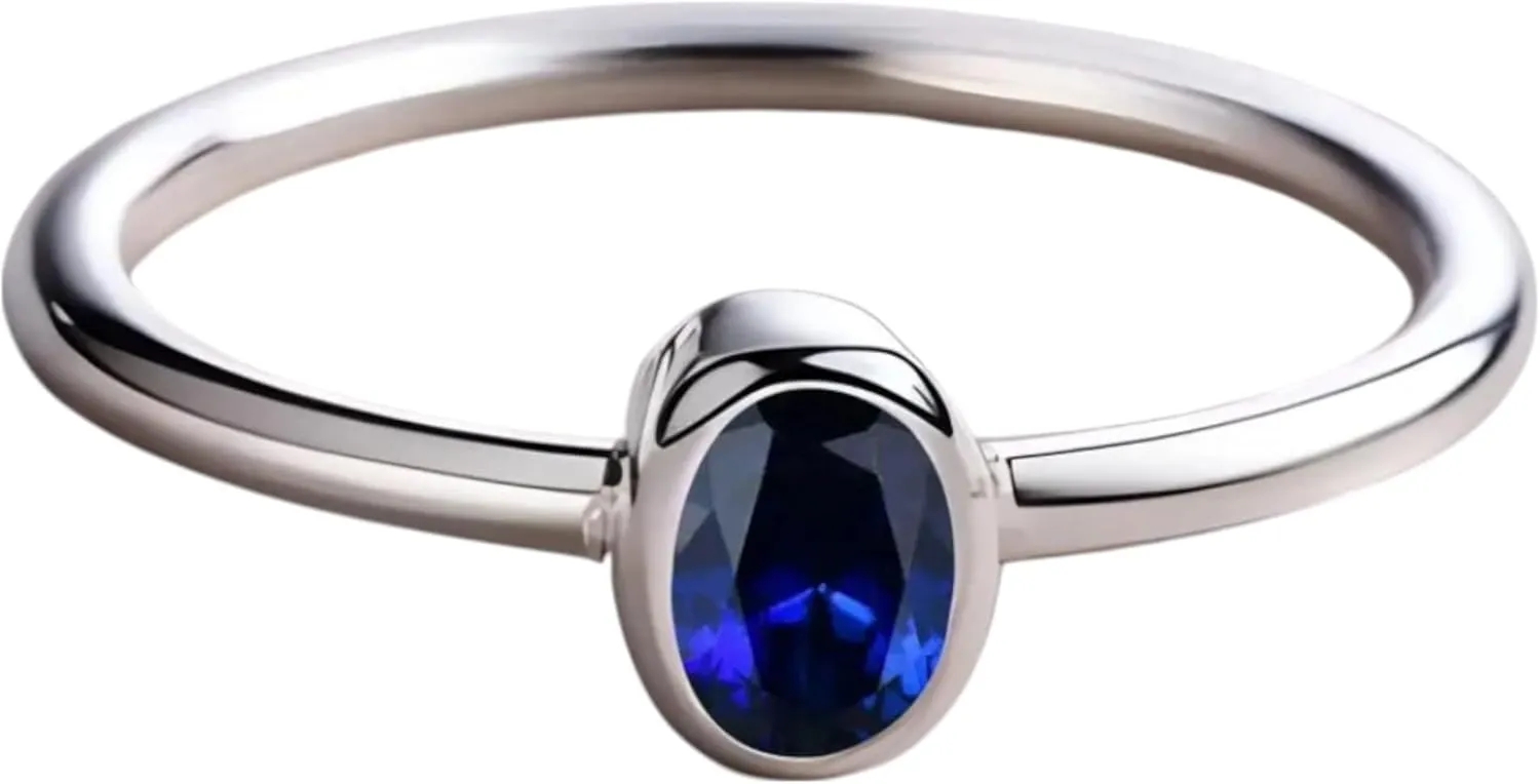Sapphire Gemstone Stylsih Jewelry Beautiful Simple Jewelry 6X4 MM Blue Sapphire Ring September Birthstone rotation pleistocene commissioner 925 Sterling Silver Handmade Luxury Ring For Women Oval Created 