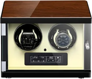 Screen Display Built-in Illumination Silent Motor Wood Shell,White Watch Winder Watch Winder Automatic Watch Winder Double Watch consolidation Winder Box LCD Touch 
