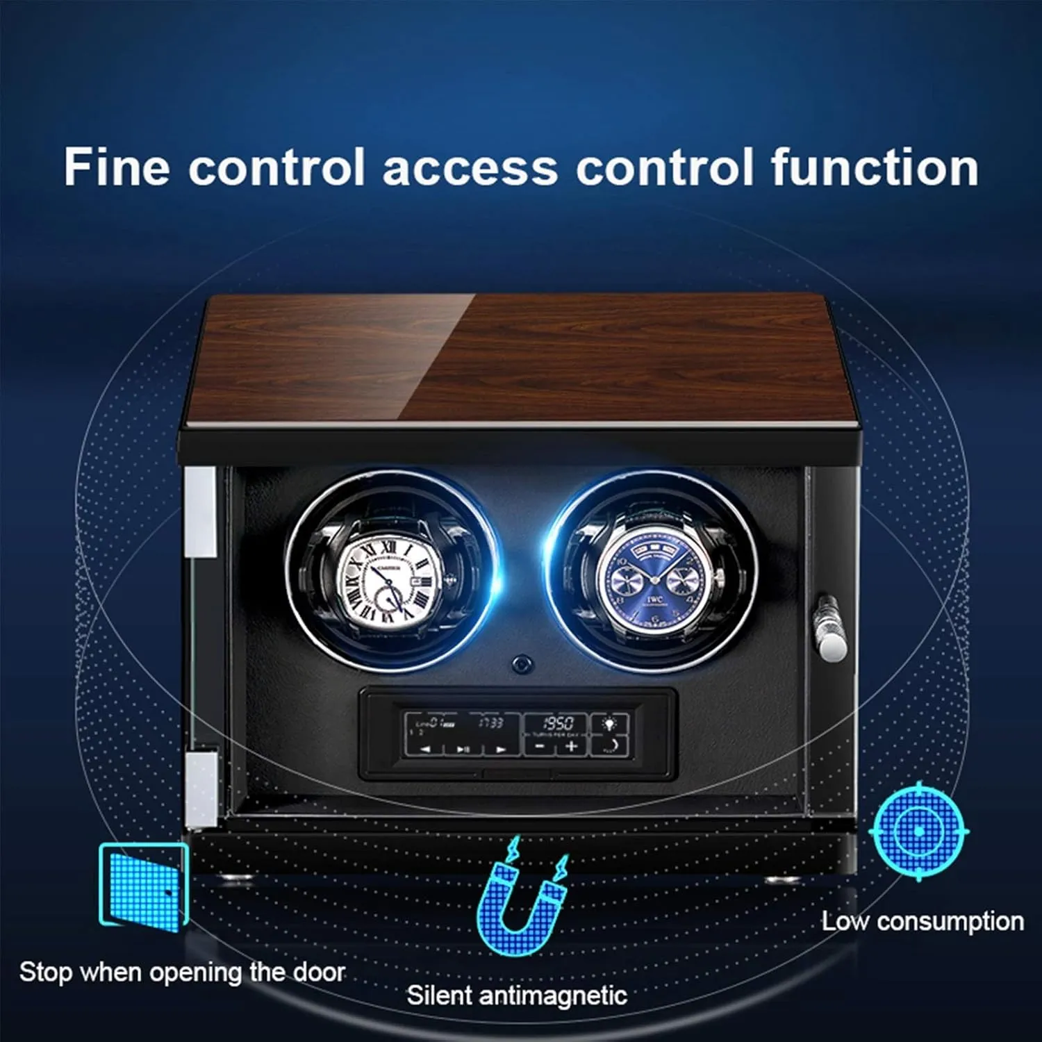 Screen Display Built-in Illumination Silent Motor Wood Shell,White Watch Winder Watch Winder Automatic Watch Winder Double Watch consolidation Winder Box LCD Touch 