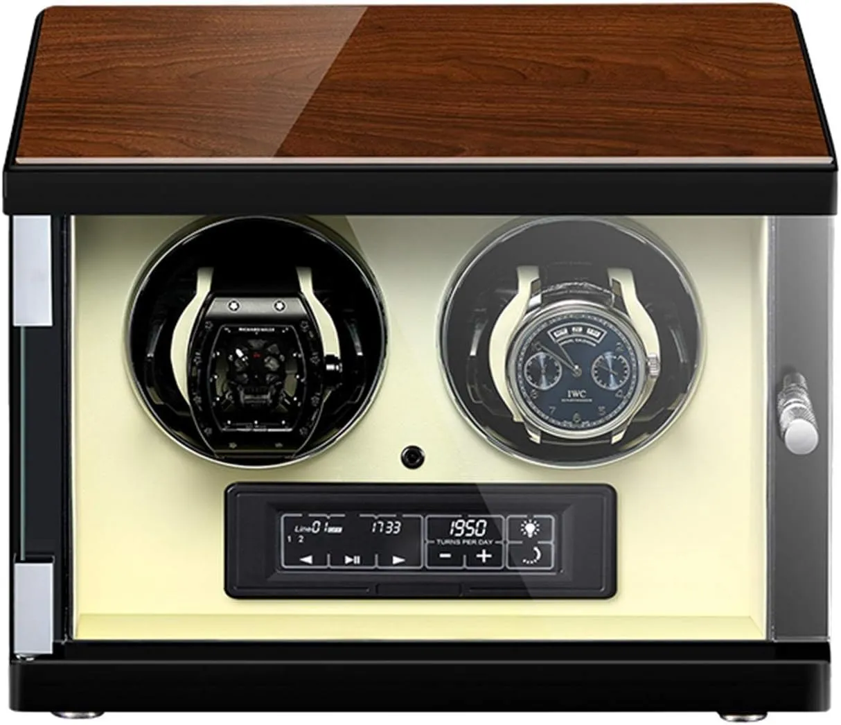 Screen Display Built-in Illumination Silent Motor Wood Shell,White Watch Winder Watch Winder Automatic Watch Winder Double Watch consolidation Winder Box LCD Touch 