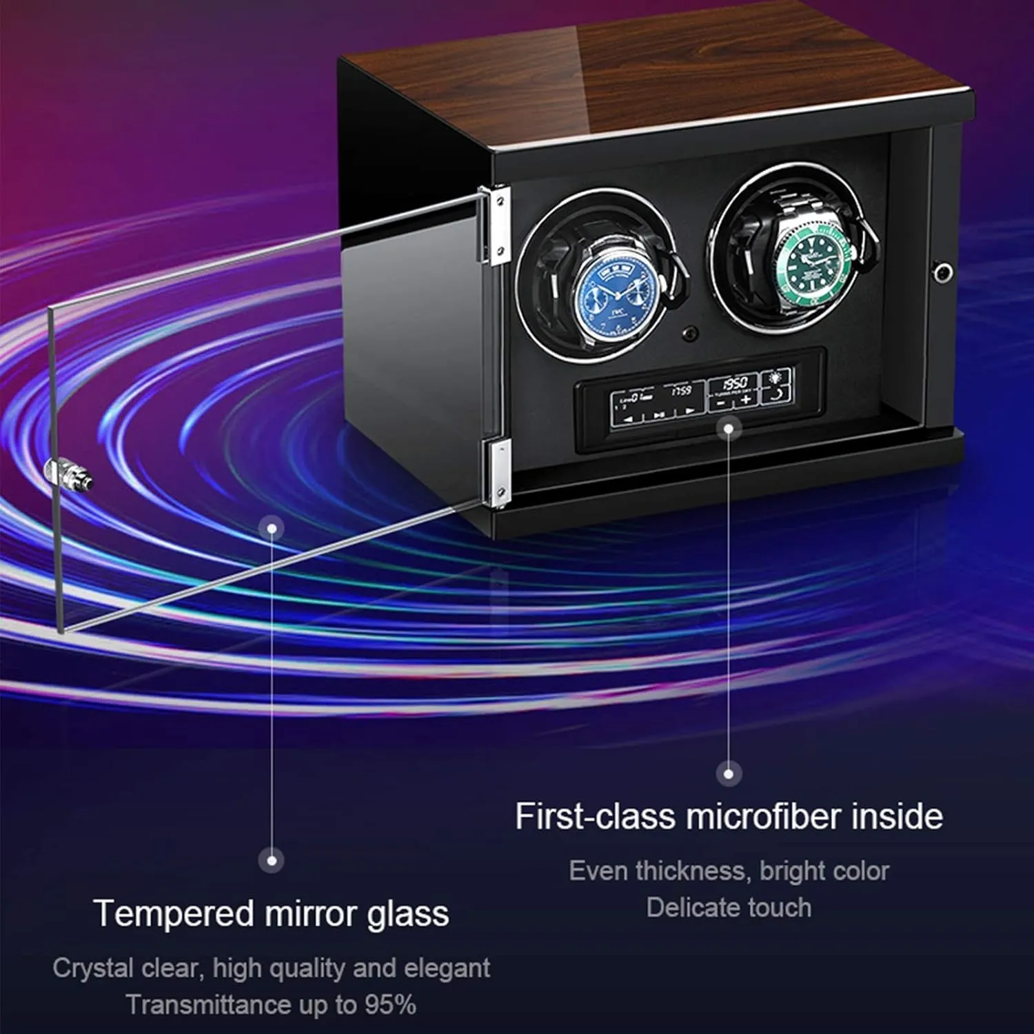 Screen Display Built-in Illumination Silent Motor Wood Shell,White Watch Winder Watch Winder Automatic Watch Winder Double Watch consolidation Winder Box LCD Touch 