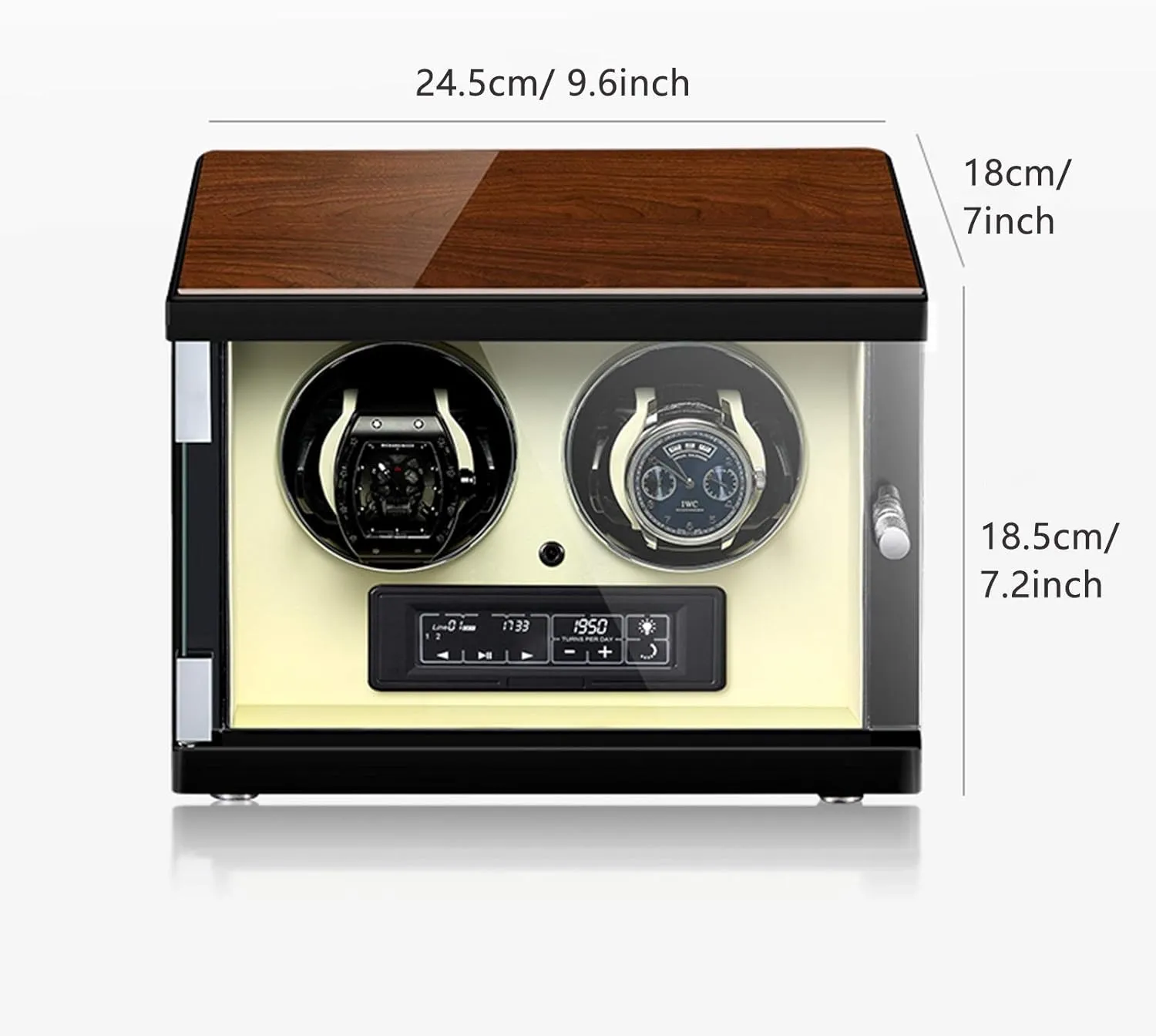 Screen Display Built-in Illumination Silent Motor Wood Shell,White Watch Winder Watch Winder Automatic Watch Winder Double Watch consolidation Winder Box LCD Touch 