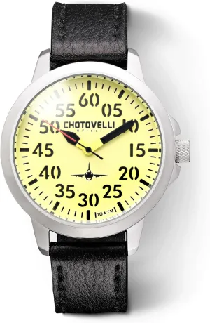 Screw-Down Crown, Black Leather Strap ample round enactment flick volume (3300.5) Men??s Aviator Watch- Beige Dial, 
