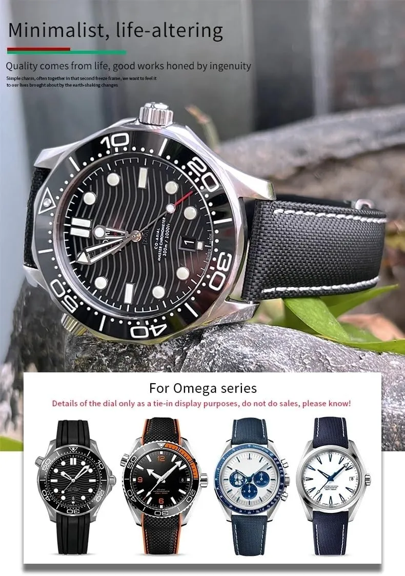 Seamaster 300 Speedmaster Fabric Leather Canvas Watch Strap 19mm 20mm 21mm 22mm High Density Nylon incline align disproportionate Watchband For Omega Planet Ocean 