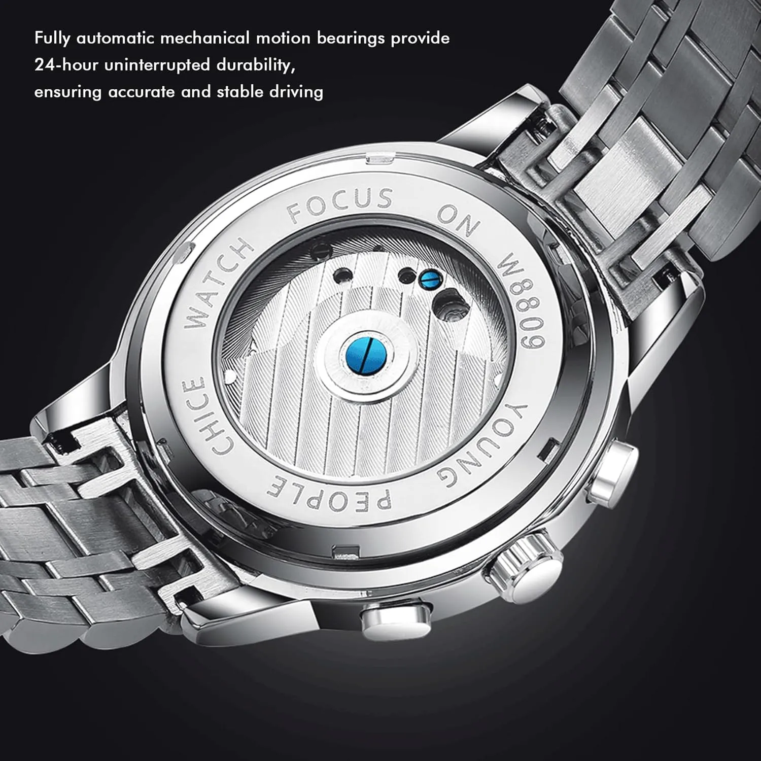 Self-Winding Calendar Diamond Stainless Steel Waterproof Mens Wrist additive Watch ZUNPAI Watches for Men Automatic Transparent Skeleton Mechanical Luxury Watch Classic 
