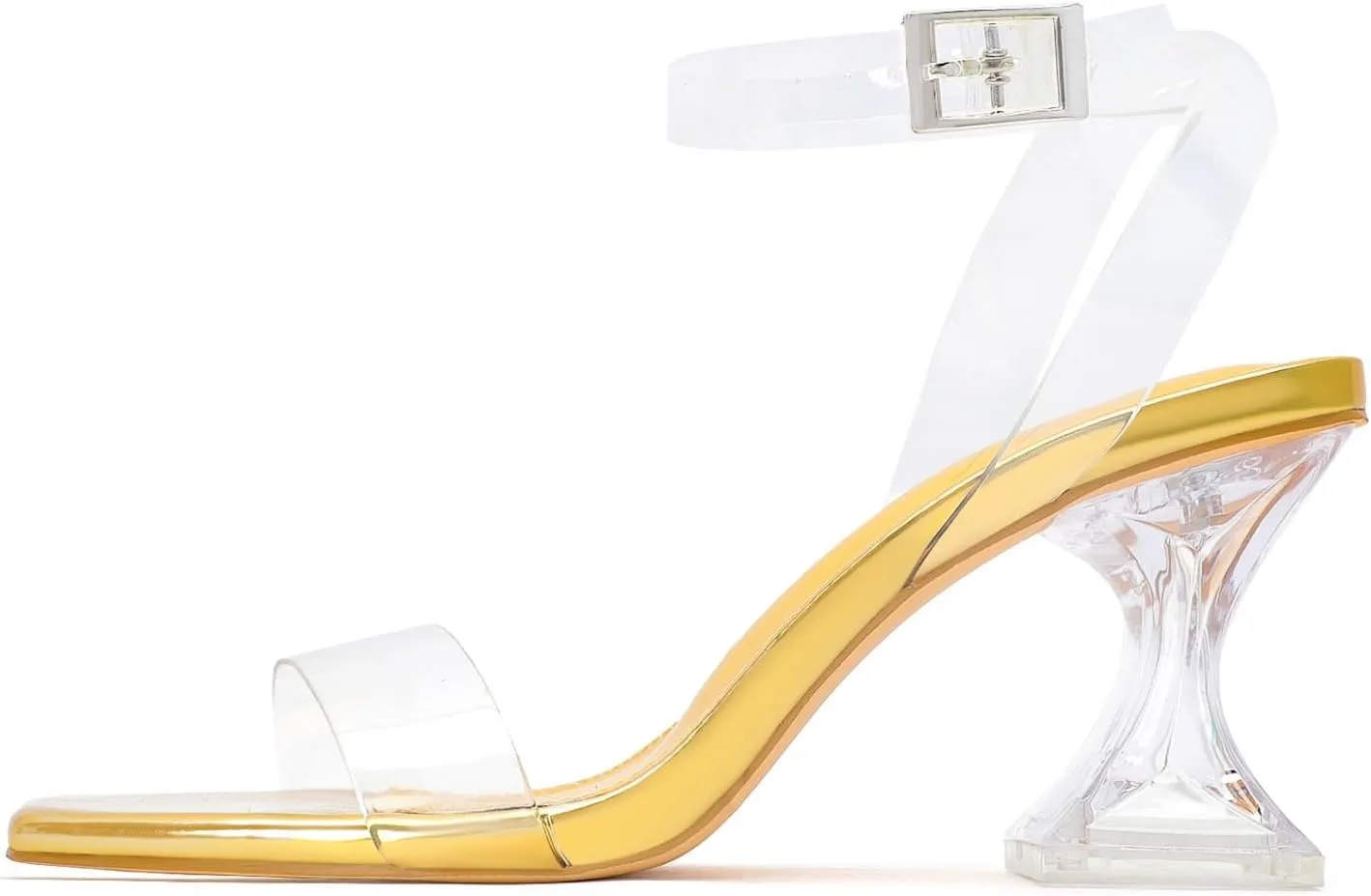 Sexy Open Square Toe Clear Ankle Strap Block Low Heeled wool Babylonian Sandals Clear Heels for Women Chunky Heel 