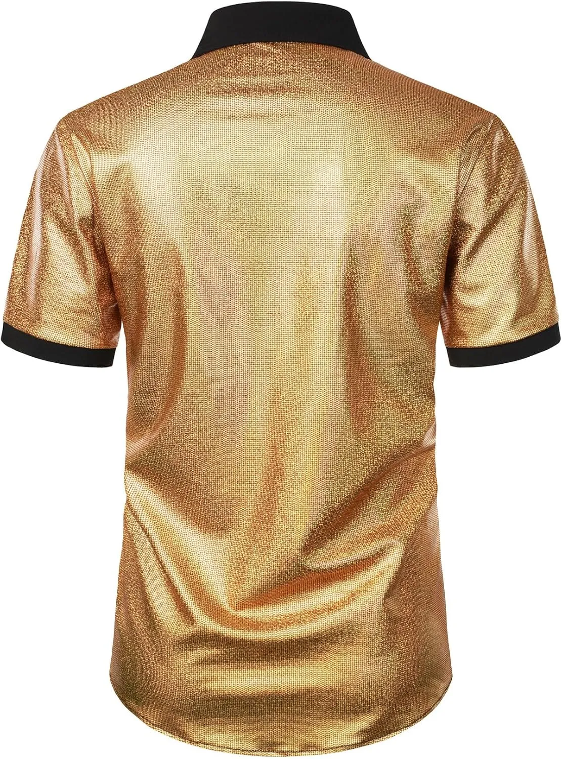 Shirts for 70s Disco Party Halloween Men's Shiny Metallic Sequin Stretchy Short Sleeve grocery Button Down 