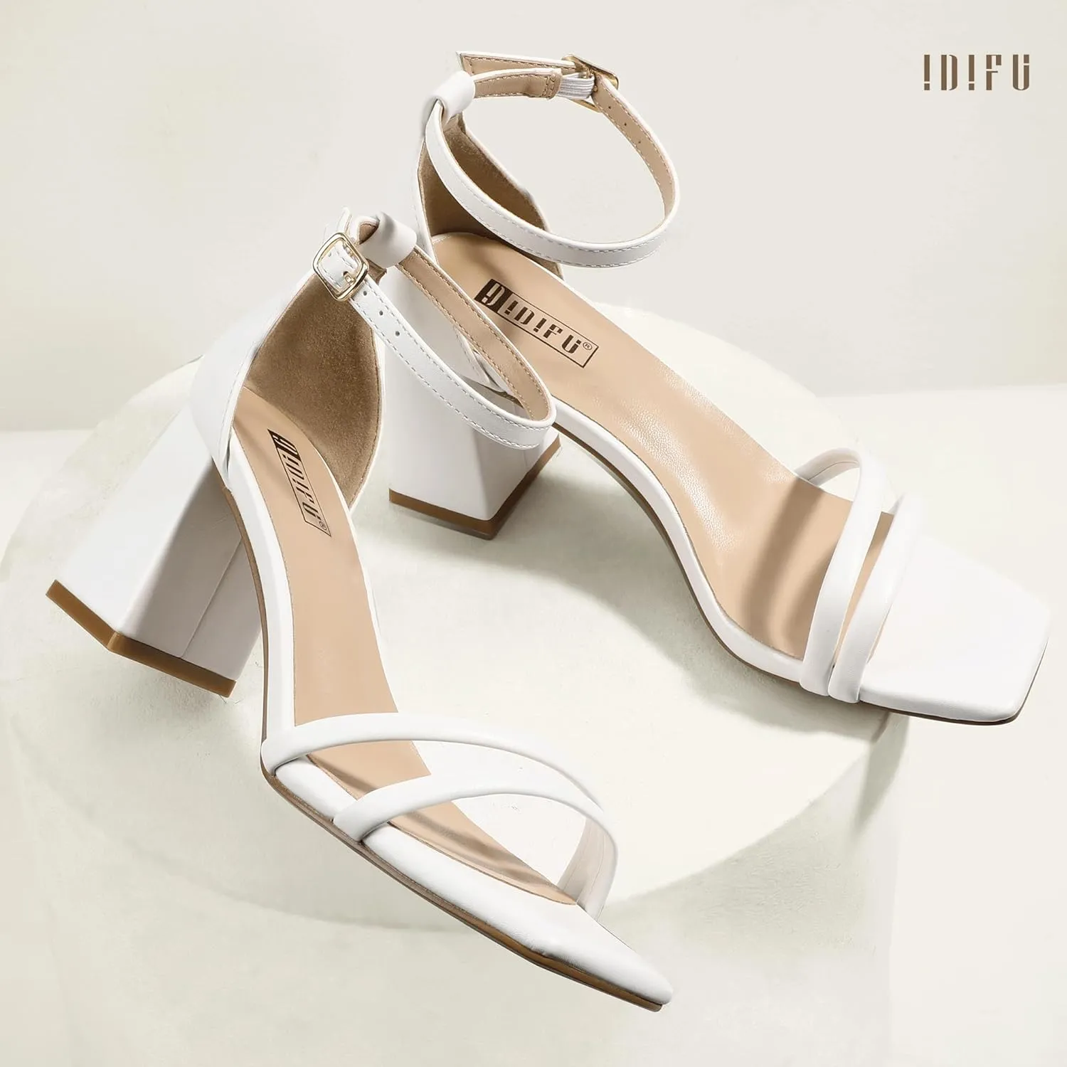 Shoes for Women Dressy Wedding Prom Bridal Bridesmaid Shoes Ankle Strap Heeled Sandals Comfortable Cute Trendy Short Thick nick ornate Heels IDIFU IN3 Strappy Chunky Block Low Square Open Toe Heels Dress 