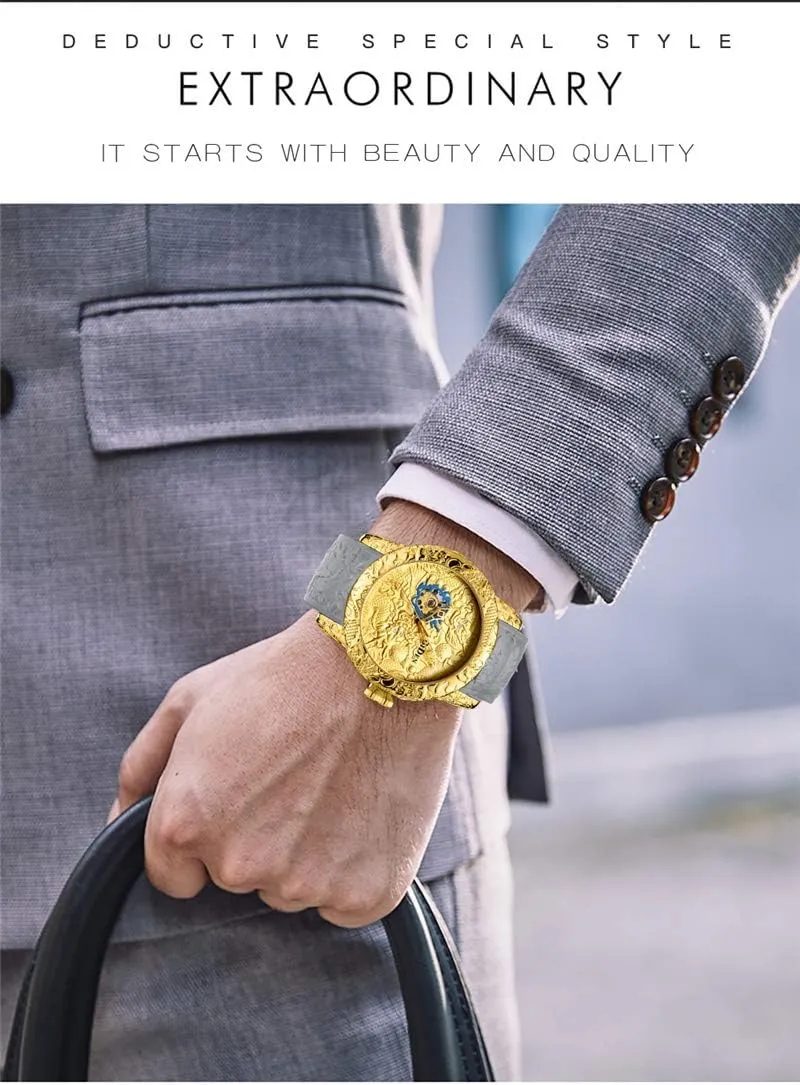 shower girl resilience Dragon Waterproof Big Dial Sports Wrist Watch Automatic Watch for Men Fashion 3D Engraved 