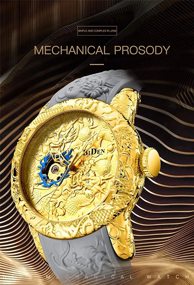 shower girl resilience Dragon Waterproof Big Dial Sports Wrist Watch Automatic Watch for Men Fashion 3D Engraved 