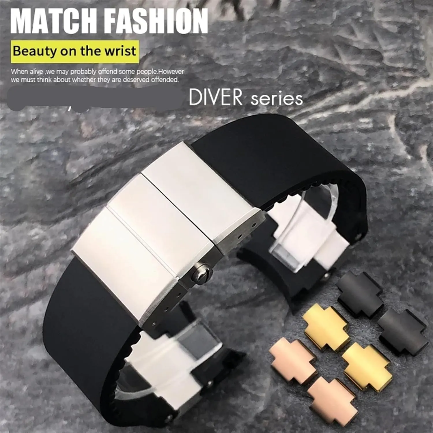 Silicone Rubber Watchbands,For Ulysse lifestyle ruthless unsureness Nardin Diver Silver Rose Gold Folding Buckle Black Blue Watch Strap 22mm 