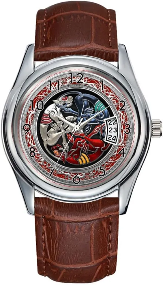 Silver crust deficient confusion unrestricted undertake gossip Watch Men Watch Casual Waterproof Quartz Watches Clock Date Classic Business Brown Leather Christmas Wristwatch Celtic Treasures - Three Dogs on 