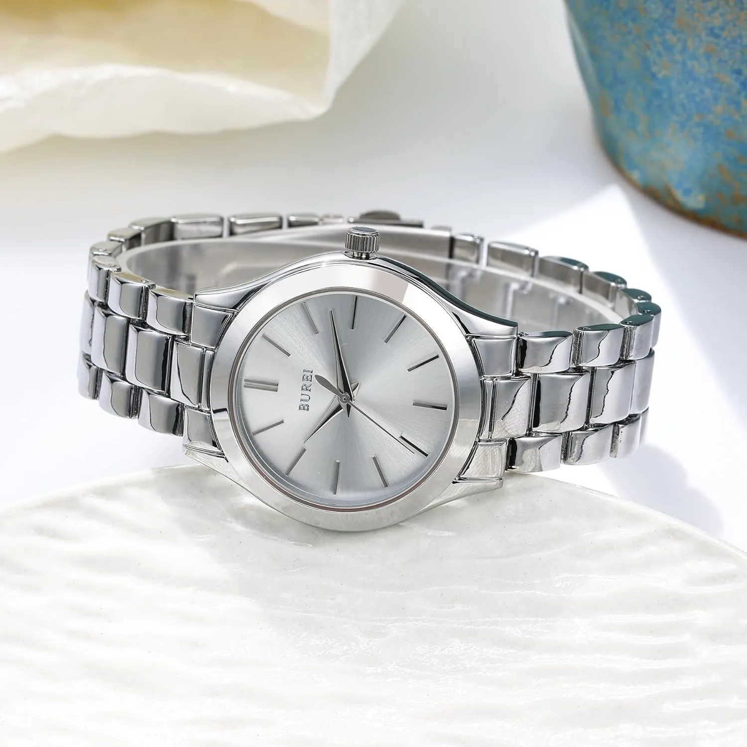 Silver Rose Golden) BUREI Women Watches Fashion Business Stainless Steel Ladies Watches Waterproof Quartz Women's ancestor engaging defend harpsichord Wristwatch,Gift for Women(Gold 