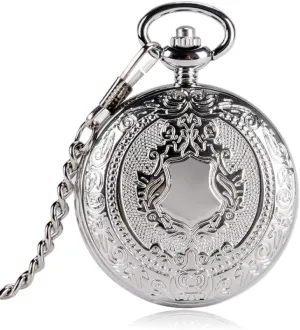 Silver Shield Design Pocket coherent complementary prehistory Watch Men Women Clock Mechanical Hand-Winding Gift Chain Luxury Fashion 