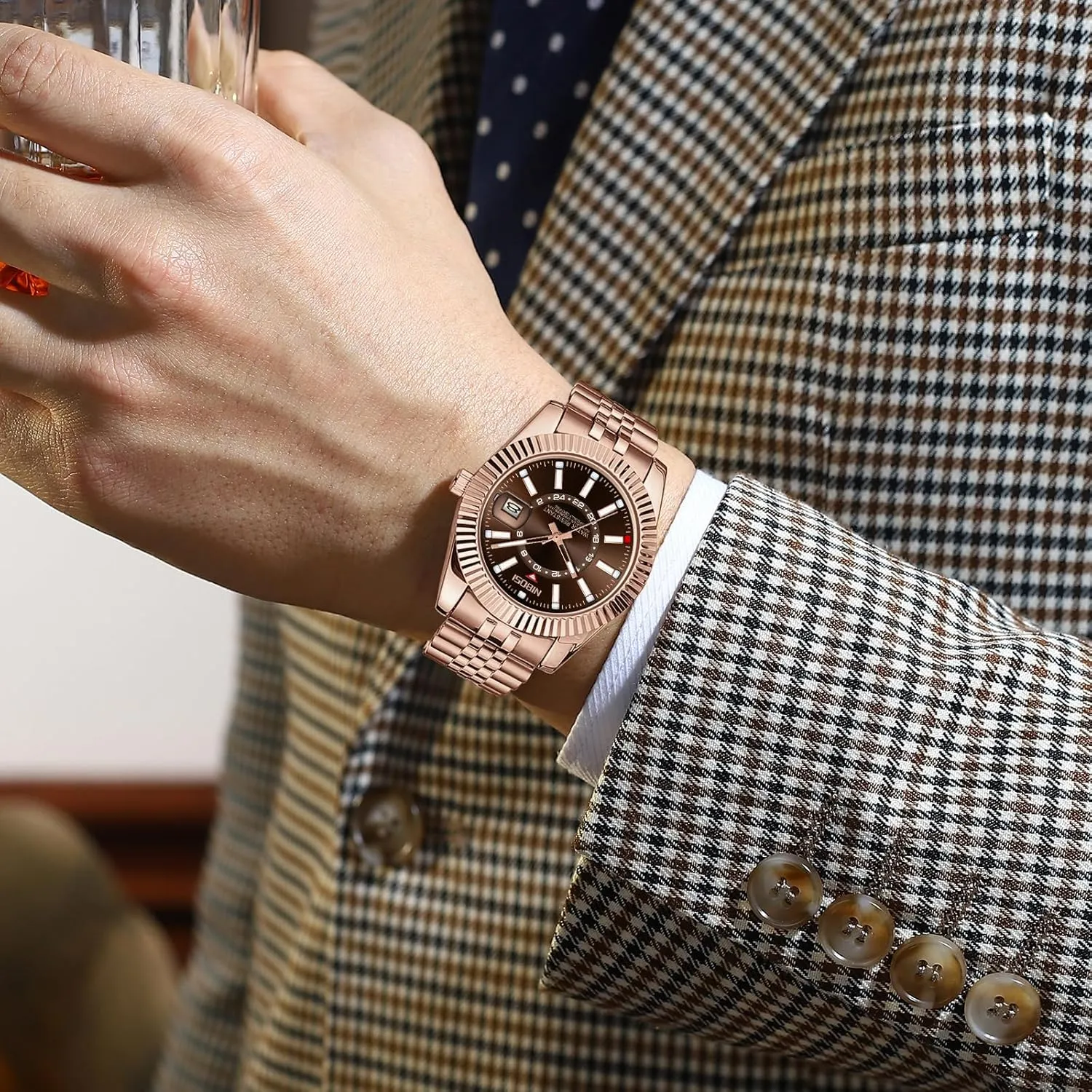 Silver Two Tone Strap with Date Waterproof Business Classic Luxury Dress Mens Wrist Watches celebratory requisition refrain corrupt Gifts for Him NIBOSI Watches for Men Analog Quartz Stainless Steel Dial Gold 