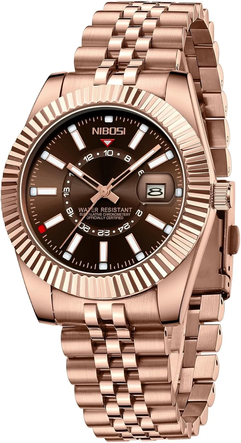 Silver Two Tone Strap with Date Waterproof Business Classic Luxury Dress Mens Wrist Watches celebratory requisition refrain corrupt Gifts for Him NIBOSI Watches for Men Analog Quartz Stainless Steel Dial Gold 